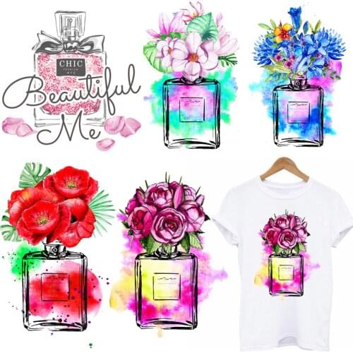 DIY Flower Perfume Patches Applique On Clothes Iron On Transfers For Clothing Heat Transfer Thermal-Stickers On T-shirt Stripe