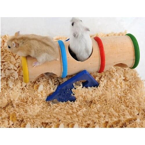Hamster Wood Tunnel Toys Bucket Hamster Seesaw Tunnel Tube Small Pet Wooden Toy Pet Supplies