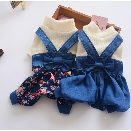 Spring Summer Summer Jean Pants Dress Clothes Dog Fashionable Bowknot Denim Dress Jeans Skirt For chihuahua Small Dogs Clothes