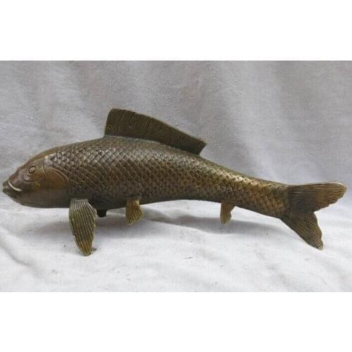 China brass copper Feng Shui carved lucky Carp fish Sculpture Statue gift arts crafts decoration gift arts crafts decoration