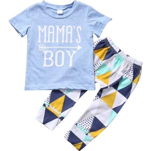 2PCS Newborn Baby Boys Outfits T-shirt Tops+ Pants Sets Clothes Summer Short Sleeve Mama Boy Print Tees Casual Clothes