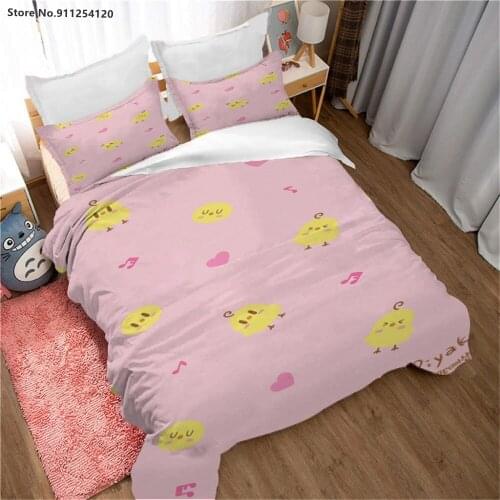 Yellow Chicken Love Pink Duvet Cover Animals Printed Queen King Bed Cover 2/3 Piece Kids Cartoon Bedding Sets Bedclothes Decor