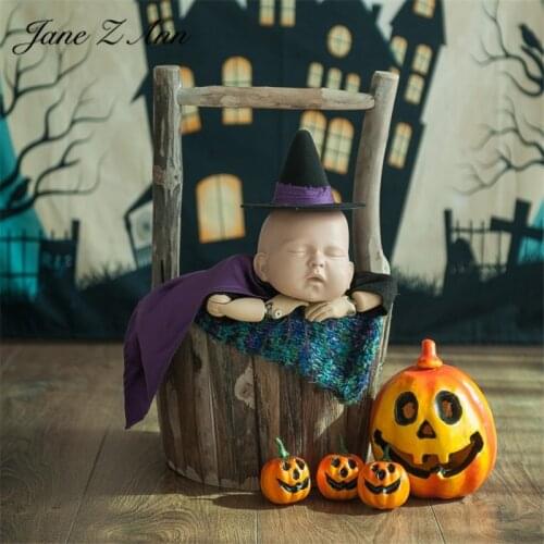 Jane Z Ann Newborn Halloween theme photography Costume Set hat matching prop face pumpkin background cloth