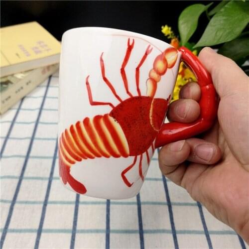 400ML Creative Crayfish Ceramic mugs 3D Cute Cartoon Animal Cups Hand-painted Coffee cup funny mugs
