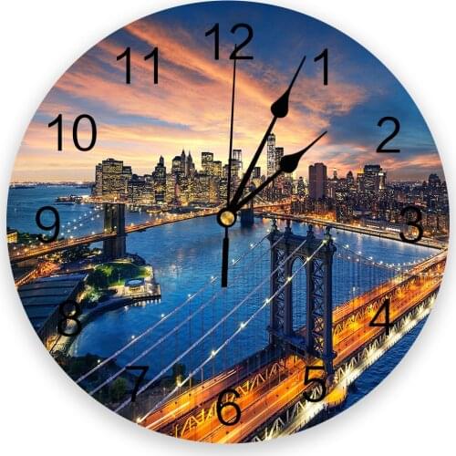 Urban Bridge Brooklyn Sunset City Building Creative Wall Clock For Home Office Decoration Living Room Bedroom Hanging Watch