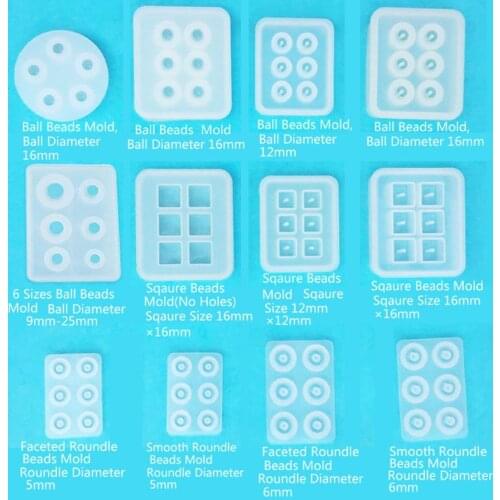 12Pcs All Sizes Round Square Roundle Beads Epoxy Resin Molds Gemstone Jewelry Making