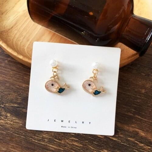 Lovely Girls Imitation Pearls Acrylic Earrings Cartoon Funny Whale Fashion Earrings