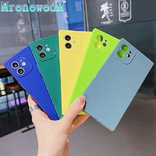 Fashion Candy Color Square Phone Case For iPhone 11 Pro 12 Mini X XR XS Max 7 8 Plus SE2 Camera Protection Shockproof Back Cover