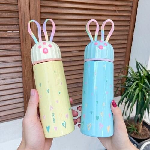 Cartoon Stainless Steel Thermos Water Bottle Portable Vacuum Flask For Children Drinking Mug Cute Rabbit Ear Insulated Cup