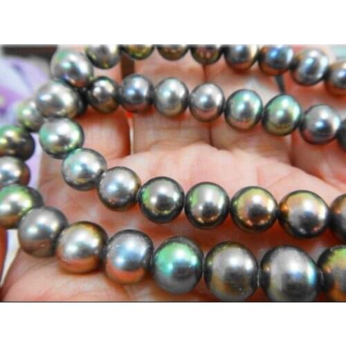 18"8-9MM NATURAL TAHITIAN GENUINE BLACK MULTICOLO PERFECT AAA PEARL NECKLACE 925silver