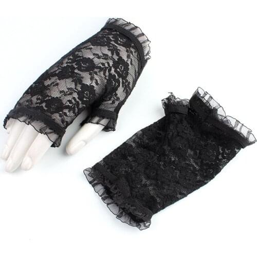 Fashion Sexy Summer Female Half Finger Sunscreen Short Lace Gloves Women Driving Rose Flower Pattern Fingerless Sun Gloves C8