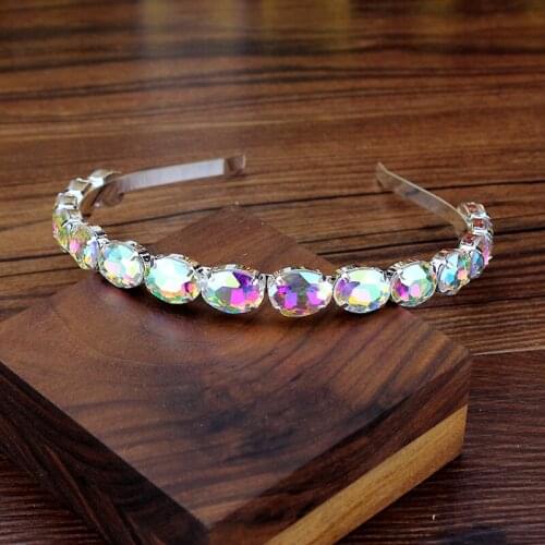 Luxury Baroque Women Hair Ornaments Shiny AB Colored Oval Crystal And Rhinestone Hairbands Clear Diamante Trendy Headbands