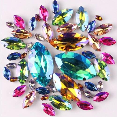 Silver claw setting Horse eye shape 8 sizes mix 50pcs/bag glass crystal sew on rhinestone beads wedding dress shoes bags diy