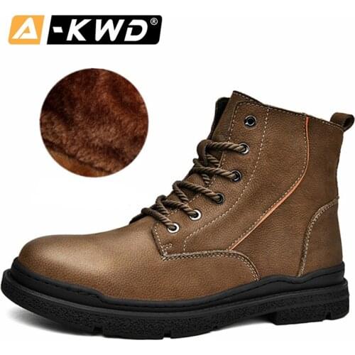 Winter Genuine Leather Casual Boots Rubber Warm Fur Work Shoes Men 2021 Fashion Mens Boots Botas Hombre Footwear Bottine Homme