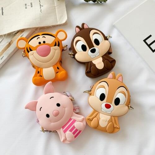 Disney Mickey Mouse Kawaii Silicone Coin Purse Cartoon Winnie The Pooh Piglet Anime Tiger Chip Dale Fashion Handbag for Kid Gift