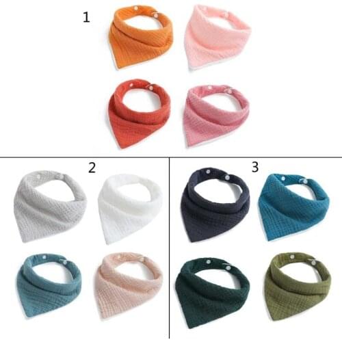 4 Pcs Baby Feeding Drool Bibs Snap Button Saliva Towel Soft Cotton Gauze Triangle Bandana Burp Cloth for Newborn Toddler H3CD
