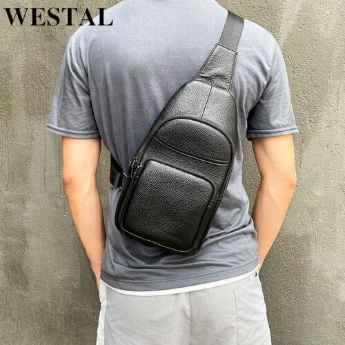 WESTAL Mens Genuine Leather Crossbody Bags For Men Fashion Casual Messenger Bag Men Shoulder Bags Leather Chest Pack Sling Bag