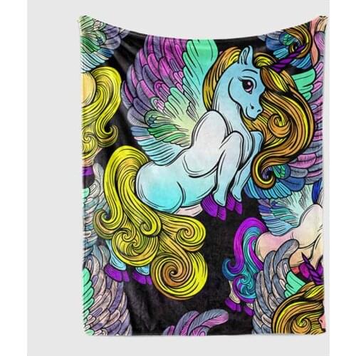 Winter Autumn Cartoon Unicorn Warm Blankets Rectangle Airplane Travel Throw Winter Coral Fleece Nap Throw Blanket On Sofa Beds
