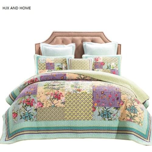 Spring comfort quilt 100% cotton material 1* bedspread 2 *pillowcases countryside style Quilt Set king Queen Handmade blanket