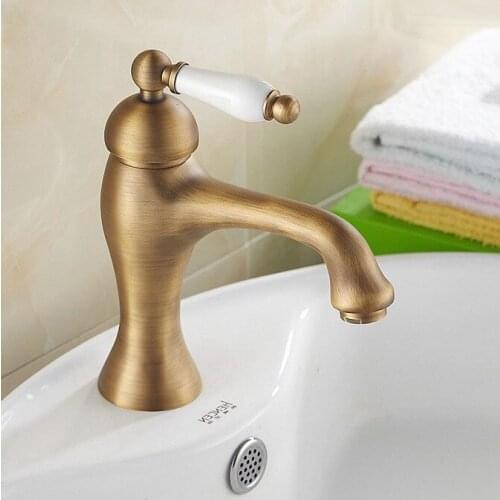 Vintage Retro Antique Brass Bathroom Vessel Sink Basin Mixer Tap Faucet One Hole Single Handle mnf102