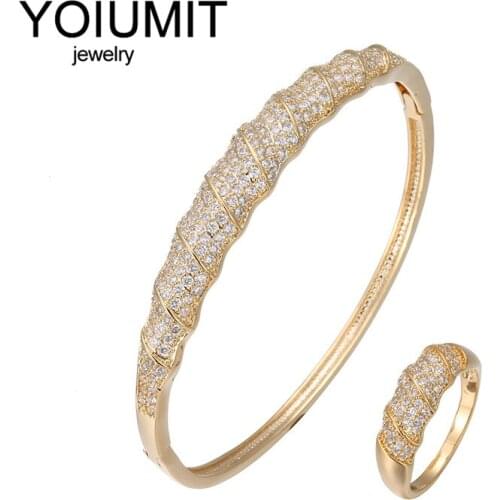 Yoiumit High Qquality 18K Gold Zirconia Fashion Bracelet Women Cubic Zirconia Ring Set Gold For Gifts 2021