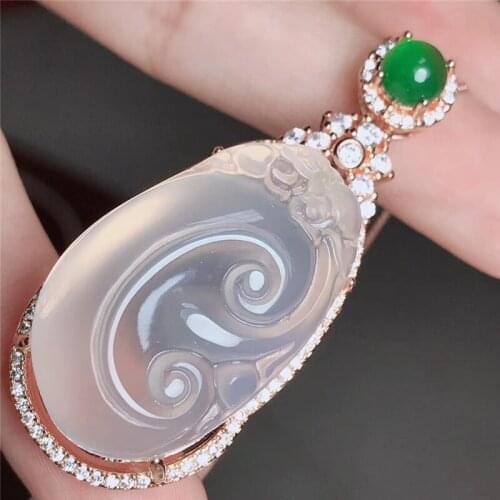 Jadery Rose Gold 925 Sterling Silver Long Chain Women Necklace Natural White Chalcedony Jade Pendant Necklace Gemstones Jewelry