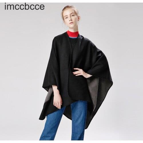 Women Fashion Shawl Solid Color Long Imitation Cashmere Wild Cloak Casual Warm Cape Blanket Wrap Poncho Duplex Bat Shirt Shawl