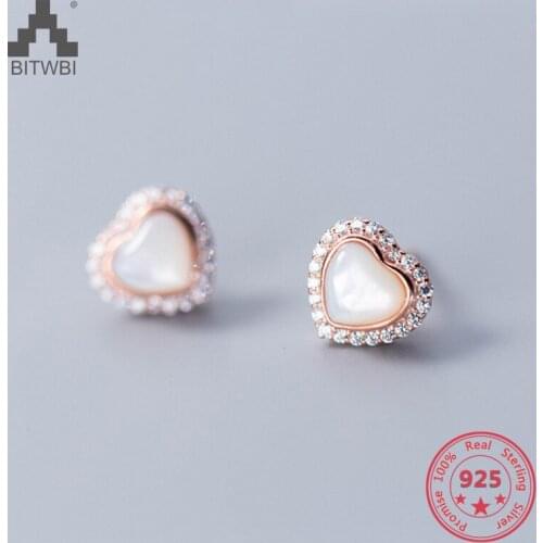 New 925 Sterling Silver Fashion Simple Sweet Rose Gold Love Heart Zircon Stud Earrings Fine Jewelry for Womem