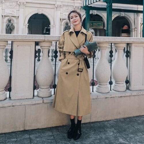 Beige Double-breasted Mid-length Windbreaker Women With Sashes 2021 Spring Autumn Female Casual Trench Coat High Quality Korean