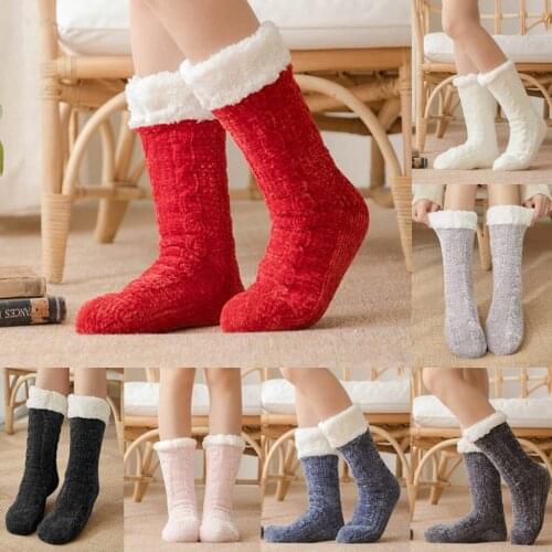 Winter Women Socks Warmer Thicken Thermal Wool Cashmere Snow Boots Floor Sleeping Socks For Mens Solid Color Soft Fashion Girl