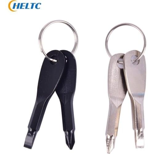 1 Set Stainless Steel Mini EDC Multifunction Screwdriver Key Shape Slotted Screwdrivers Keychain Pocket Repair Tool