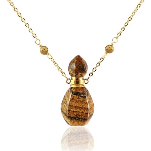 1PC Essential Oil Diffuser bottle pendant Picture Stone Pendants Perfume Bottles Stainless Chain Necklace Women Jewelry Gift