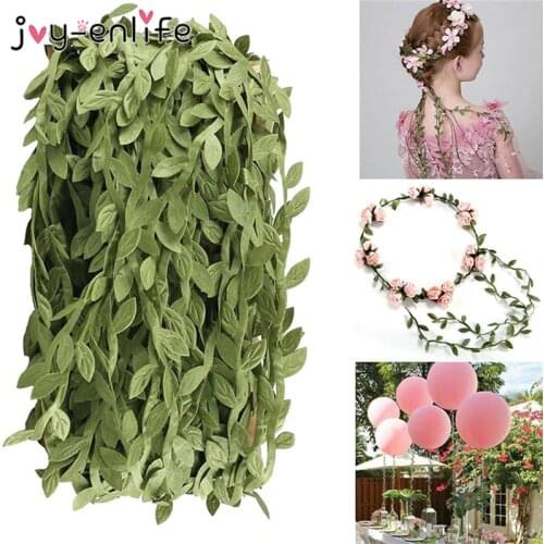 10m Silk Cloth Leaf-Shaped Artificial Plants Green Ivy Leaves Lace Ribbon Wedding Decoration DIY Wreath Fake Flower Wall Decor
