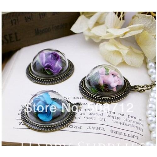 20sets 25mm Half Globe Glass Bottle with Antique Bronzed Pendant Base