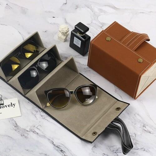 Glasses Case Cover Folding Storage Box Pu Leather 6 Pairs Of Sunglasses Box Eyeglasses Solid Storage Gift Box Magnet Switch