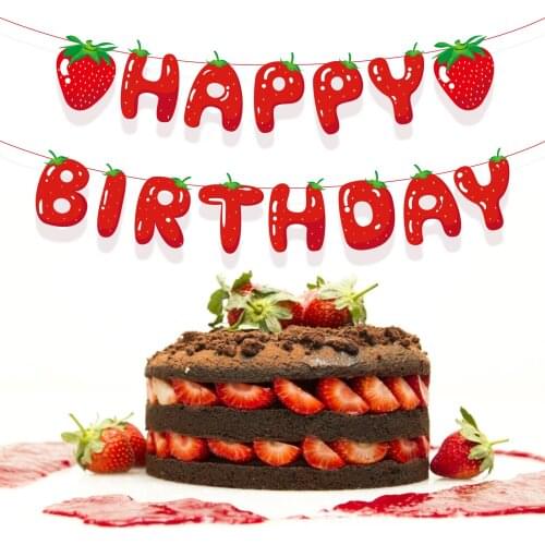 BA278 Sweet Strawberry Birthday Party Theme Paper Hanging Banner Bunting Fruit Red Strawberry Banner for Baby Shower Party