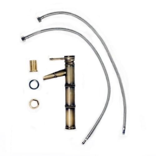 Single Handle Bathroom Bamboo Vessel Filler Faucet, Antique Br