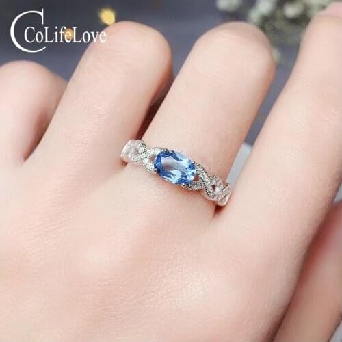 CoLife Jewelry 100% Natural Topaz Ring Fashion 925 Silver Topaz Jewelry 6mm*8mm Real Silver Topaz Jewelry Fashion Jewelry