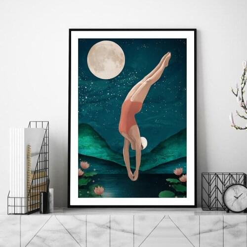 Home Decoration Canvas Painting Nordic Woman Diving Simple Style Art Print Poster Picture Modern Abstract Painting For Bedroom