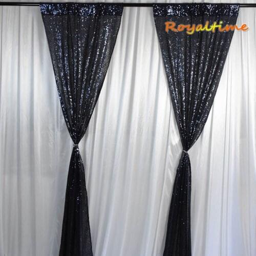 Royaltime 2pc 2x8ft Navy Blue Sequin Backdrop Curtain Wedding Photobooth Photography Background Wedding Christmas Party Decor