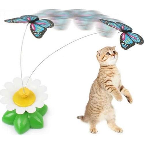 Pet Cat Dog Toys Plaything Electric Rotating Butterfly Kitten Play Seat Scratch Teaser Steel Wire Random Color