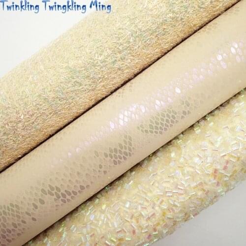 Beige Glitter Leather, Metallic Snake Synthetic Leather Sheets For Bow A4 21x29CM Twinkling Ming KM063