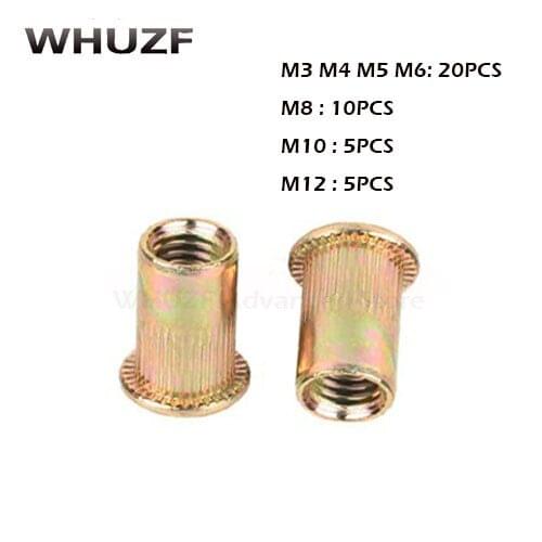 M3 M4 M5 M6 M8 M10 M12 100PCS Carbon Steel Rivets Mix Hollow Rivet Set Zinc Plated Threaded Rivet Metal Plate Tube Fastener Tool