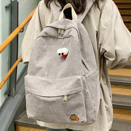 Fashion Women Style Soft Fabric Backpack Female Schoolbag For Teenage Girls Striped Corduroy Rucksack