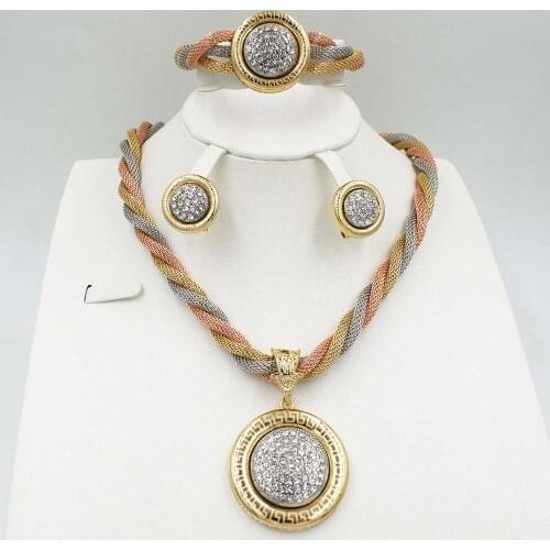 New High Quality Dubai gold big Jewelry Set 3 tones Gold color Nigerian Wedding African Jewelry Sets Parure Bijoux Femme