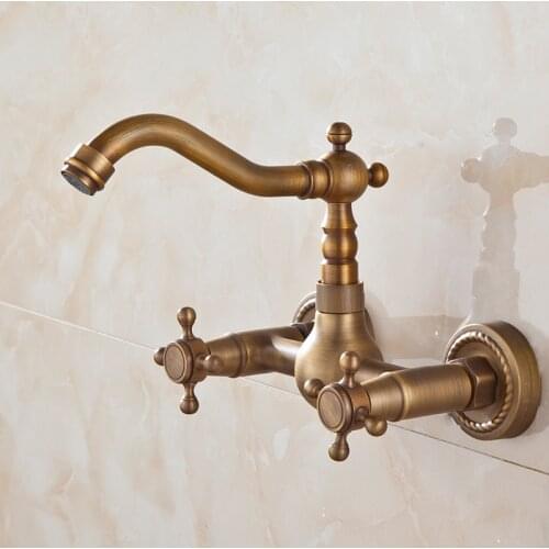 BECOLA wall mounted basin faucet bronze colour bathroom mixer tap antique brass faucet double handle HY-657