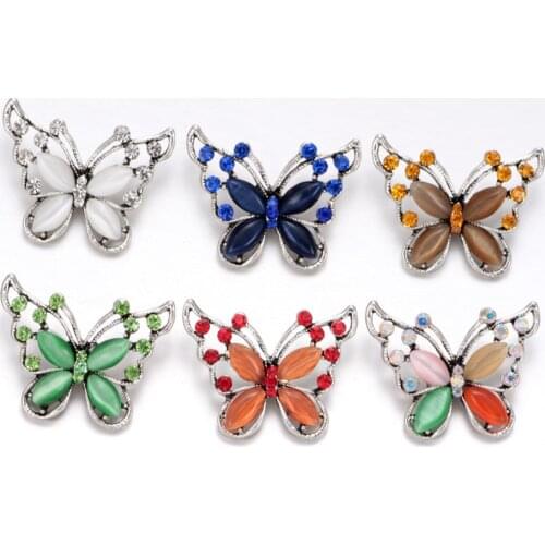 2017 New Arrivals 6pcs/lot Butterfly Pattern Buttons 18mm snap button Jewelry Faceted Snaps Fit Snaps Jewelry KZ0346
