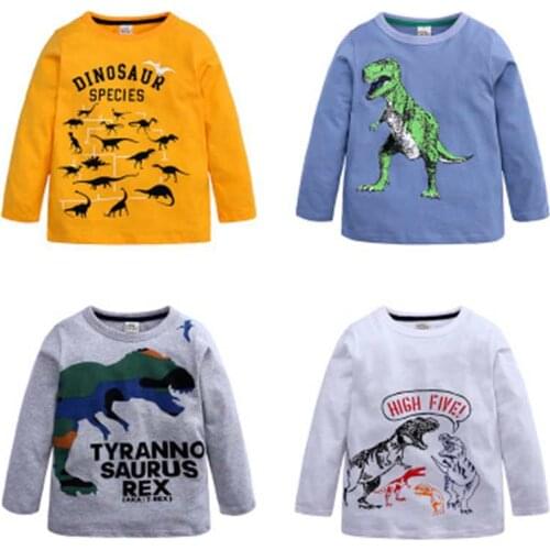 New Autumn Boys Cartoon Dinosaur T Shirts Boys Cotton Long Sleeve Clothes Children Printed Tees Kids T Shirt Baby Boy Tops