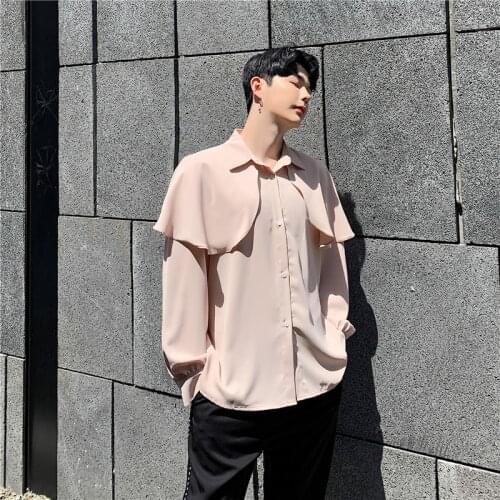 MIXCUBIC 2019 Autumn British style unique Cape shoulder design shirts men casual slim simple shirts for men,size M-XXL