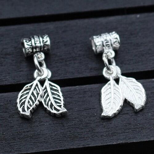 Vintage S925 Craft Leaf Charm With Tube Connectors 925 Sterling Silver Necklace Pendants Findings DIY Fine Jewelry Accessories